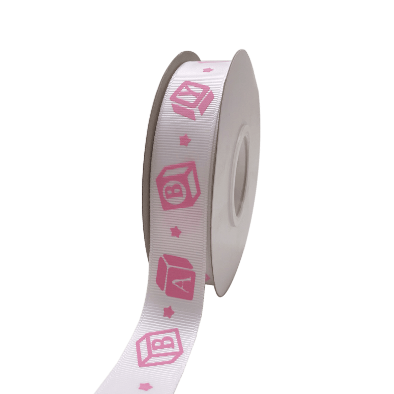 Pink - Baby Blocks - Grosgrain Ribbon Baby Design ( W: 7/8 Inch | L: 25 Yards )