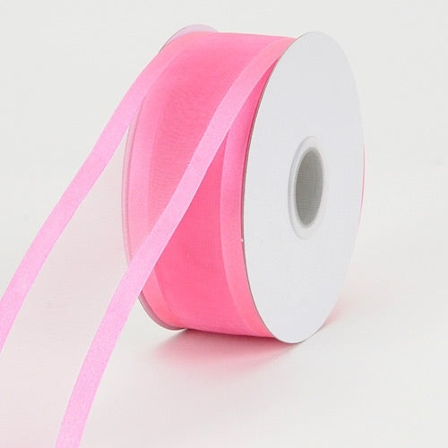 Hot Pink - Organza Ribbon Two Striped Satin Edge - ( 7/8 Inch | 25 Yards )