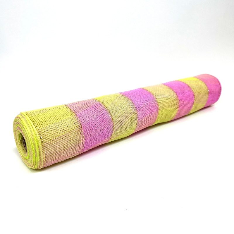 Pink Green - Deco Mesh Two Color Design - ( 21 Inch X 10 Yards )