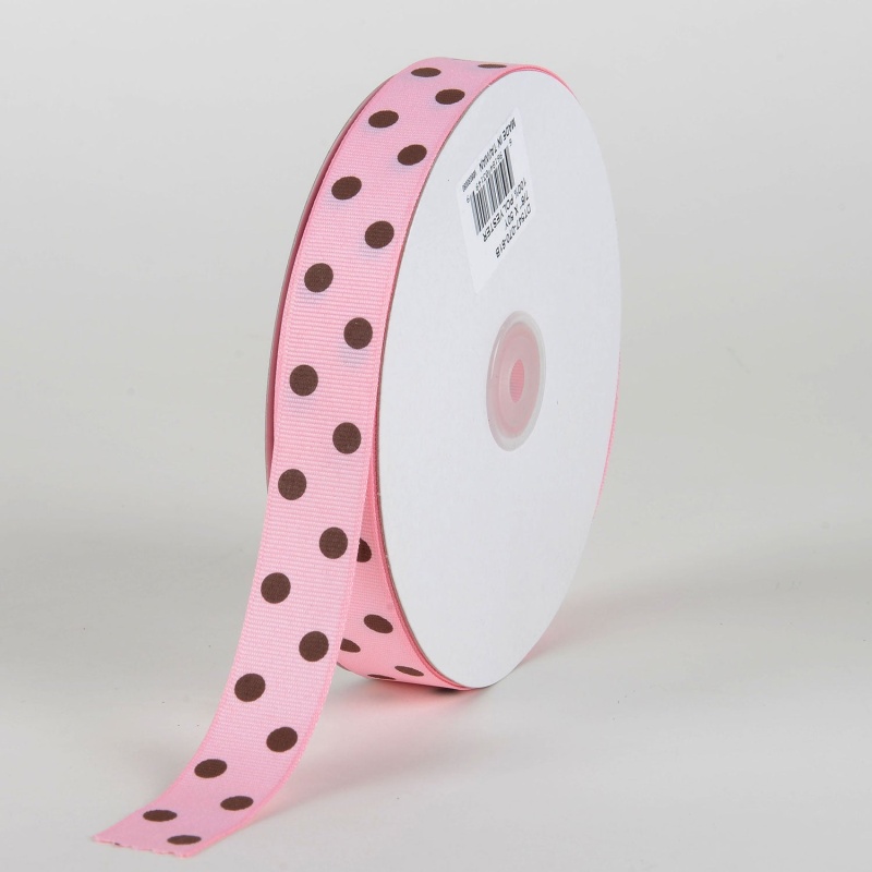 Grosgrain Ribbon Polka Dot Light Pink With Chocolate Dots ( 7/8 Inch | 50 Yards )