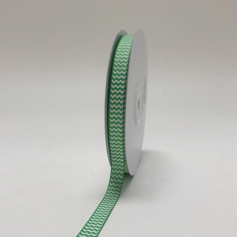 Apple Green - Chevron Design Grosgrain Ribbon ( 3/8 Inch | 25 Yards )