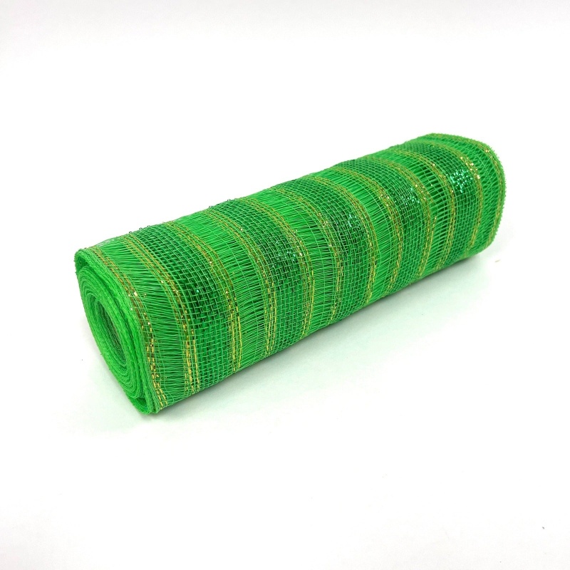 Emerald - Deco Mesh Eyelash Metallic Stripes - (10 Inch X 10 Yards)
