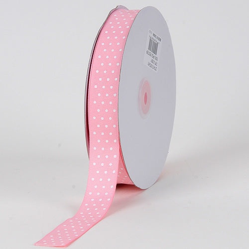 Grosgrain Ribbon Swiss Dot Light Pink With White Dots ( 7/8 Inch | 50 Yards )
