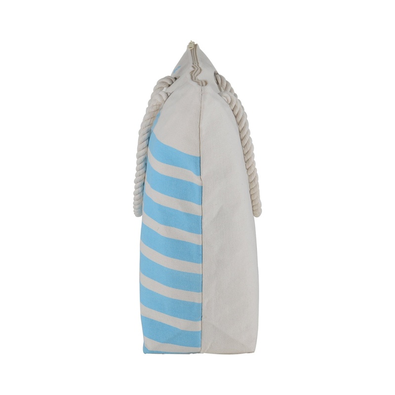 Canvas Beach Tote Bag - Baby Blue Striped - 21 Inch X 15 Inch - Women Swim Pool Bag Large Tote