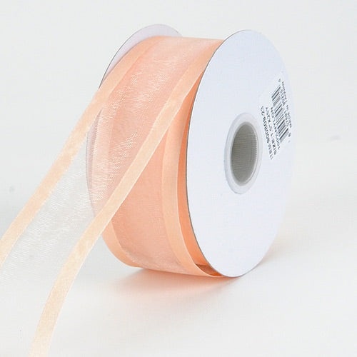 Peach - Organza Ribbon Two Striped Satin Edge - ( W: 1 - 1/2 Inch | L: 100 Yards )