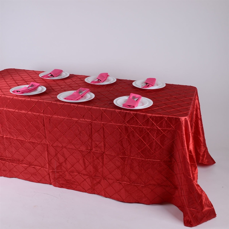 Red - 90 Inch X 156 Inch - Pintuck Satin Tablecloth