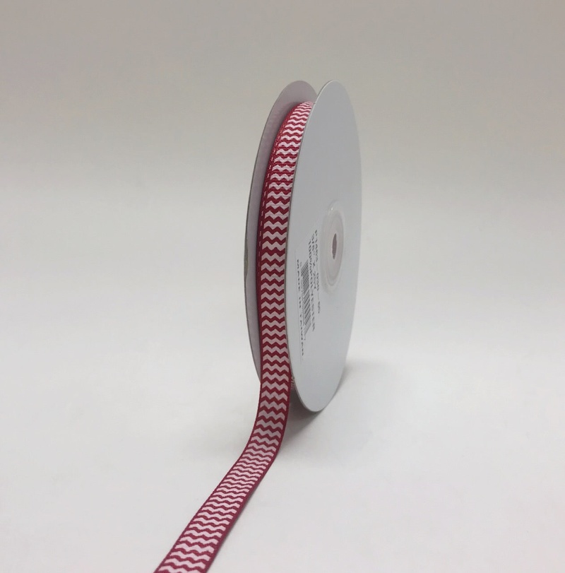 Red - Chevron Design Grosgrain Ribbon ( 3/8 Inch | 25 Yards )