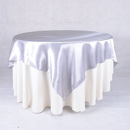 Silver - 90 X 90 Satin Table Overlays - ( 90 Inch X 90 Inch )