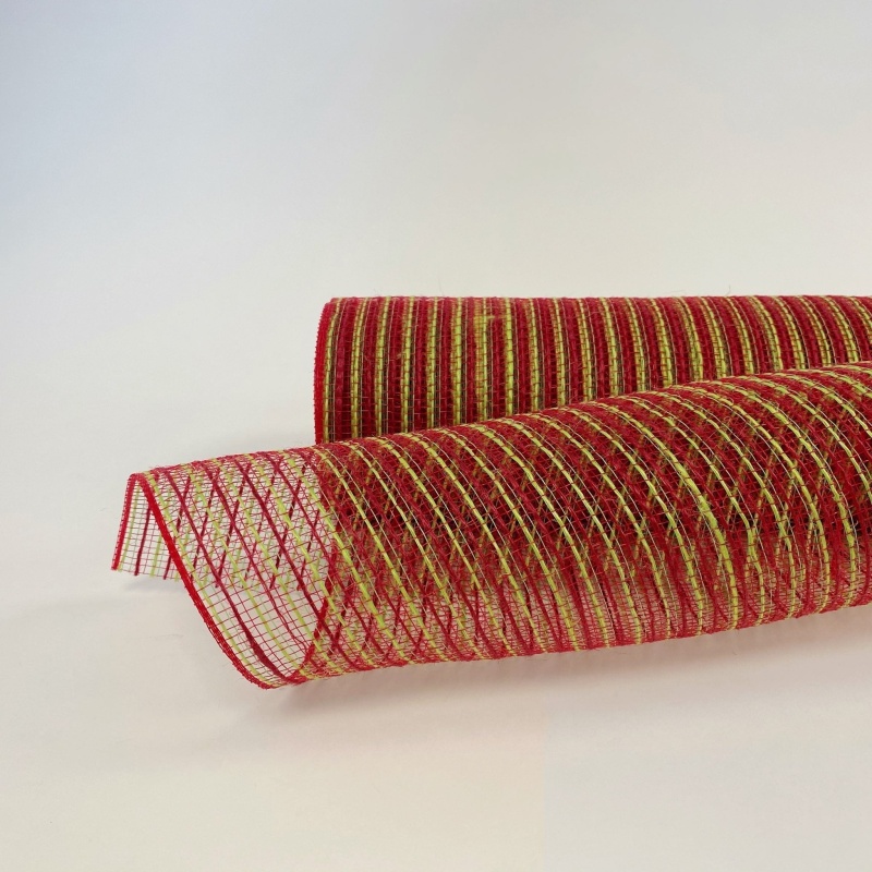 Red Green - Polypropylene Burlap Stripes Fabric Mesh - ( 10 Inch X 10 Yards )