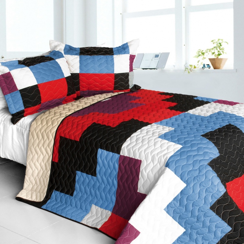 3Pc Vermicelli - Quilted Patchwork Quilt Set - Shinning