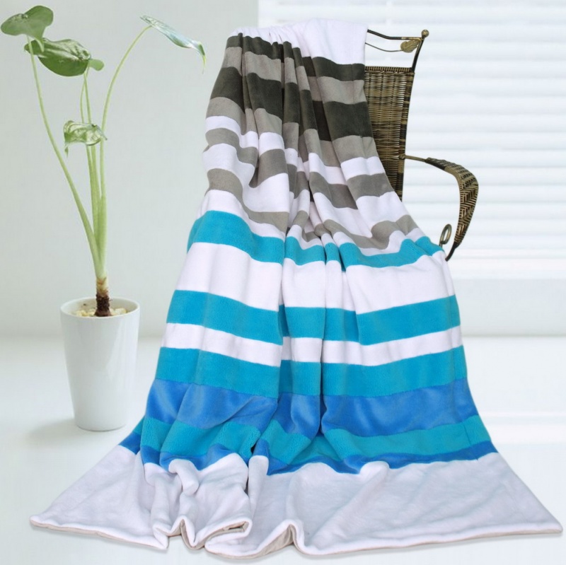 Soft Coral Fleece Patchwork Throw Blanket - Stripes - Blue Fairy