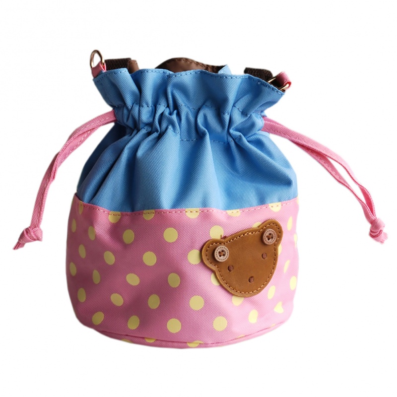 Blancho Applique Kids Fabric Art Bucket Bag/Bento Lunch Box - Bear-Pink