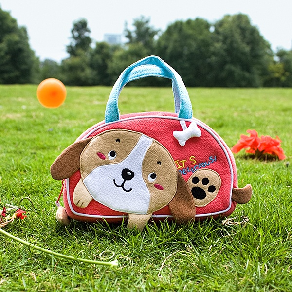 Embroidered Applique Kids Mini Handbag / Cosmetic Bag - Dog Loves Bone