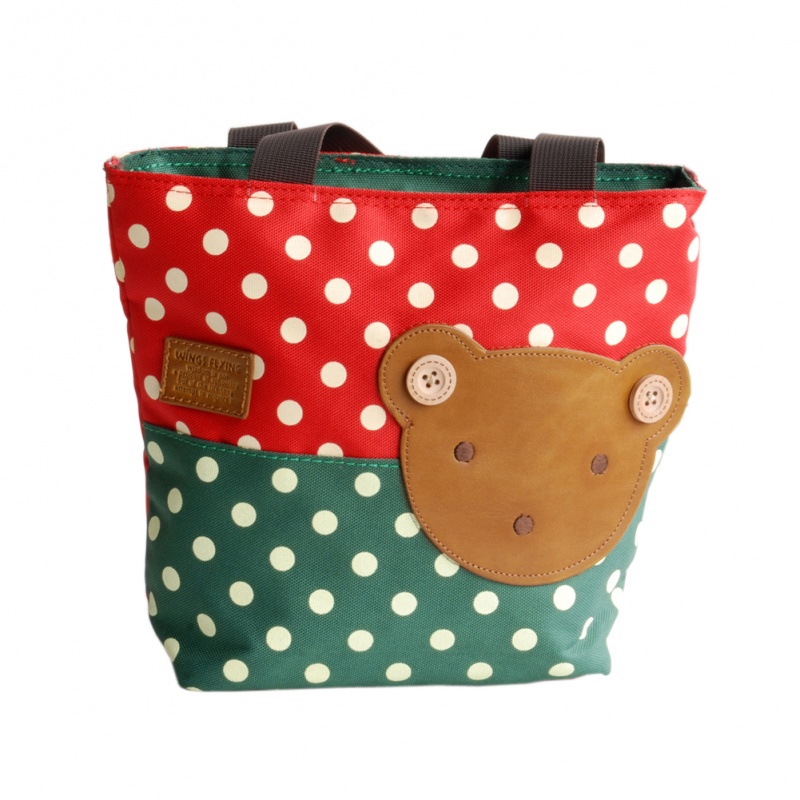 Blancho Applique Kids Fabric Art Mini Shopper Bag - Bear-Crimson