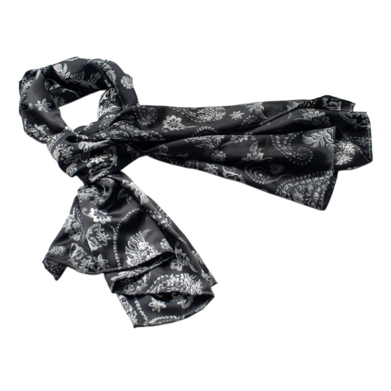-Blancho Black Flower And Paisley Noble Decent Soft Natural Silk Scarf/Wrap/Shawl