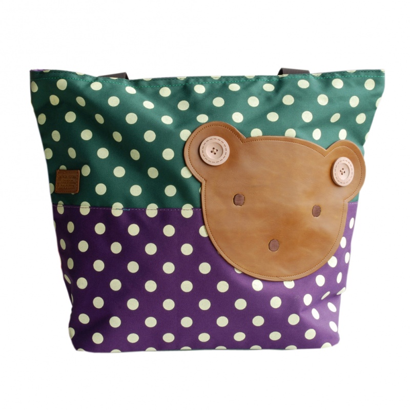Blancho Applique Kids Fabric Art Tote Bag - Bear-Green