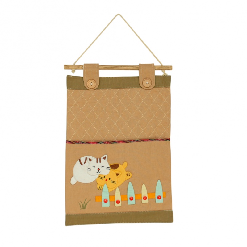 Ivory/Wall Hanging/ Wall Organizers/Wall Pocket/Basket - Happy Cats