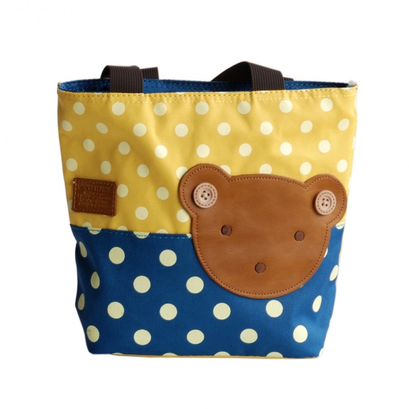 Blancho Applique Kids Fabric Art Mini Shopper Bag - Bear-Yellow