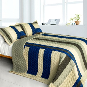3Pc Vermicelli-Quilted Patchwork Quilt Set - Road To Dream