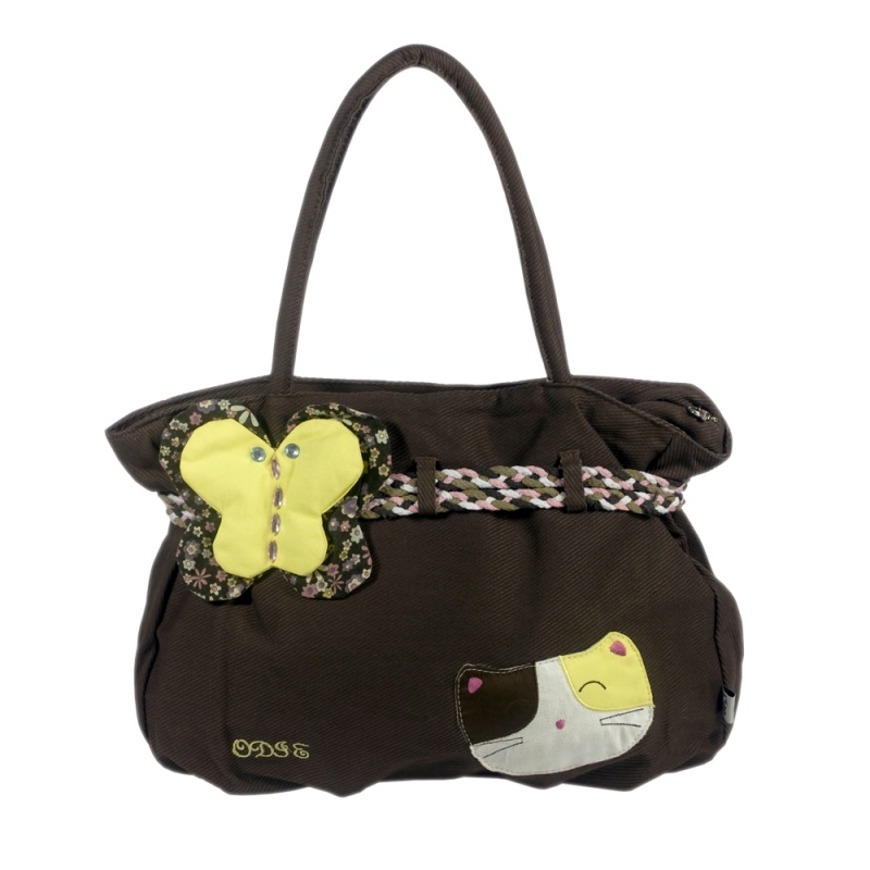 100% Cotton Canvas Shoulder Bag / Swingpack - Cat Loves Butterfly