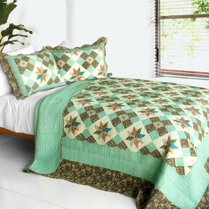 3Pc Cotton Contained Vermicelli-Quilted Patchwork Quilt Set - Deep In My Heart