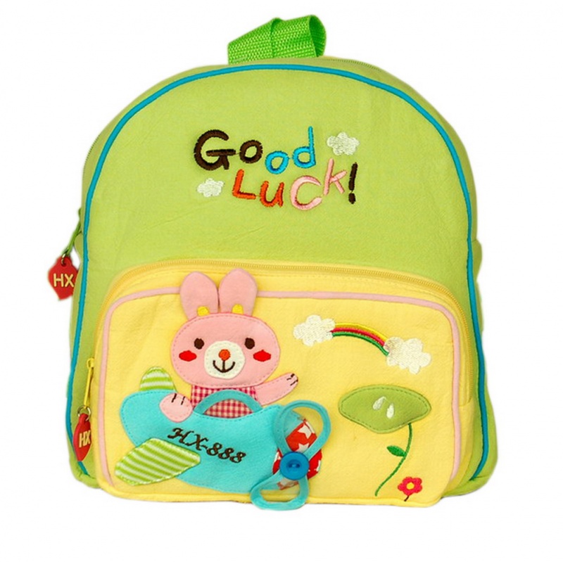Embroidered Applique Kids Fabric Art School Backpack - Honey Rabbit