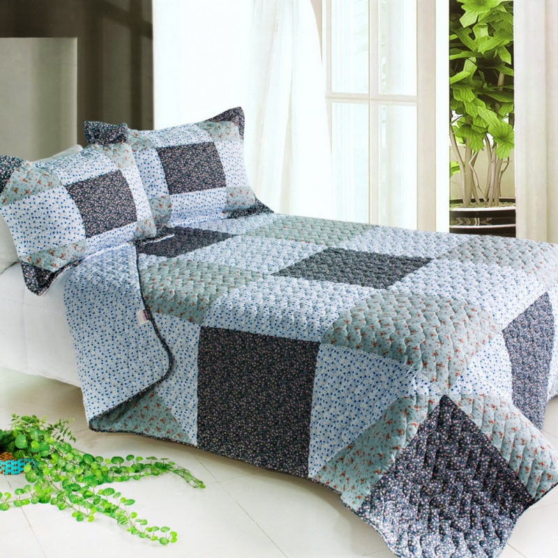 100% Cotton 3Pc Vermicelli-Quilted Patchwork Quilt Set - Simple Life