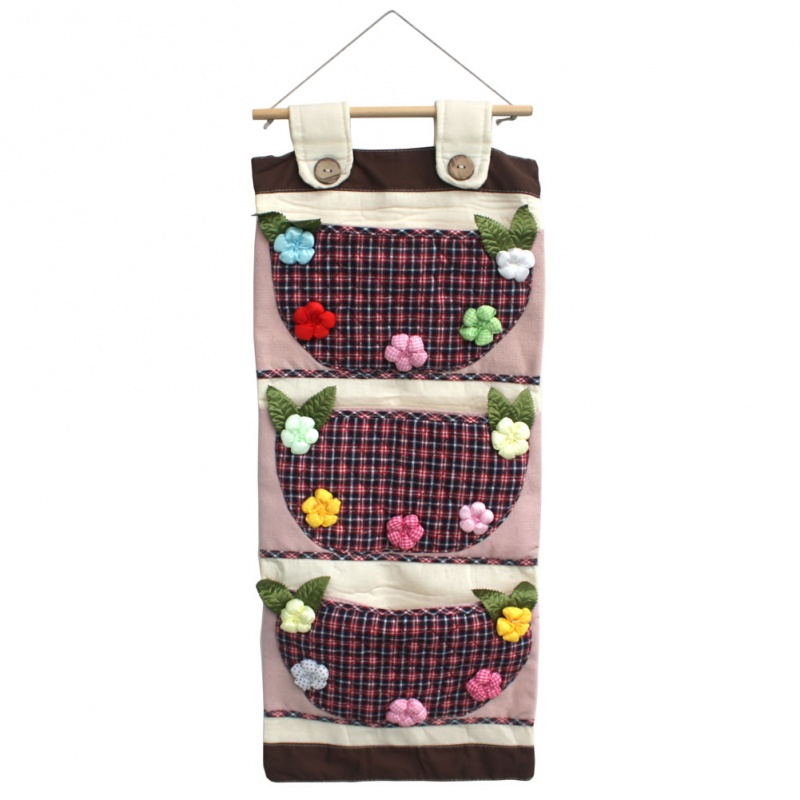 Wall Hanging/ Hanging Baskets / Wall Baskets - Plaid &Colorful Flowers