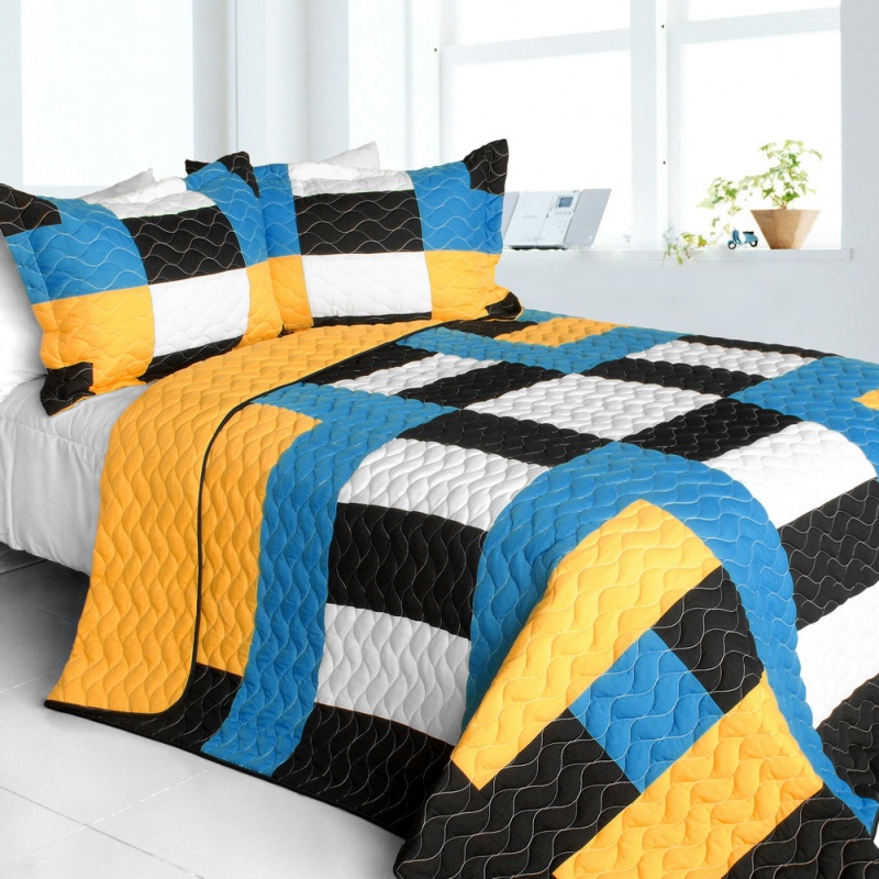 Vermicelli-Quilted Patchwork Geometric Quilt Set Full - Jessie j