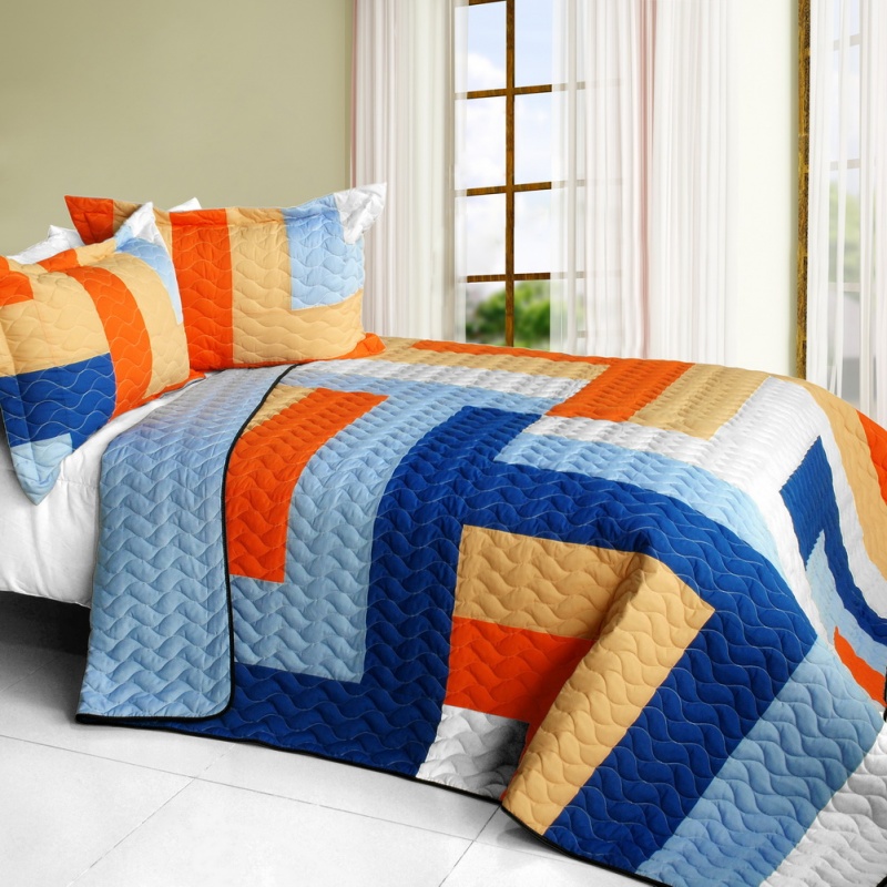 3Pc Vermicelli - Quilted Patchwork Quilt Set - Love Parade