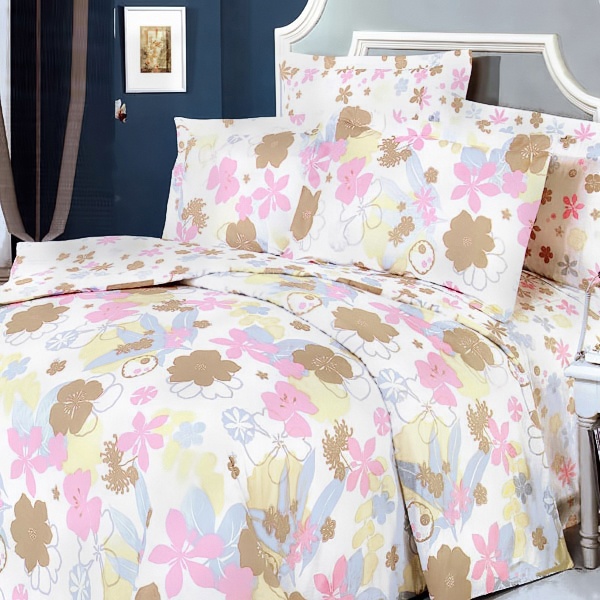 100% Cotton 5Pc Comforter Set - Pink Brown Flowers