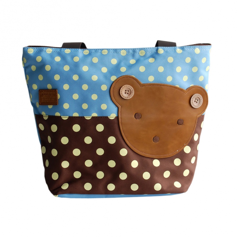 Blancho Applique Kids Fabric Art Tote Bag - Bear-Skyblue