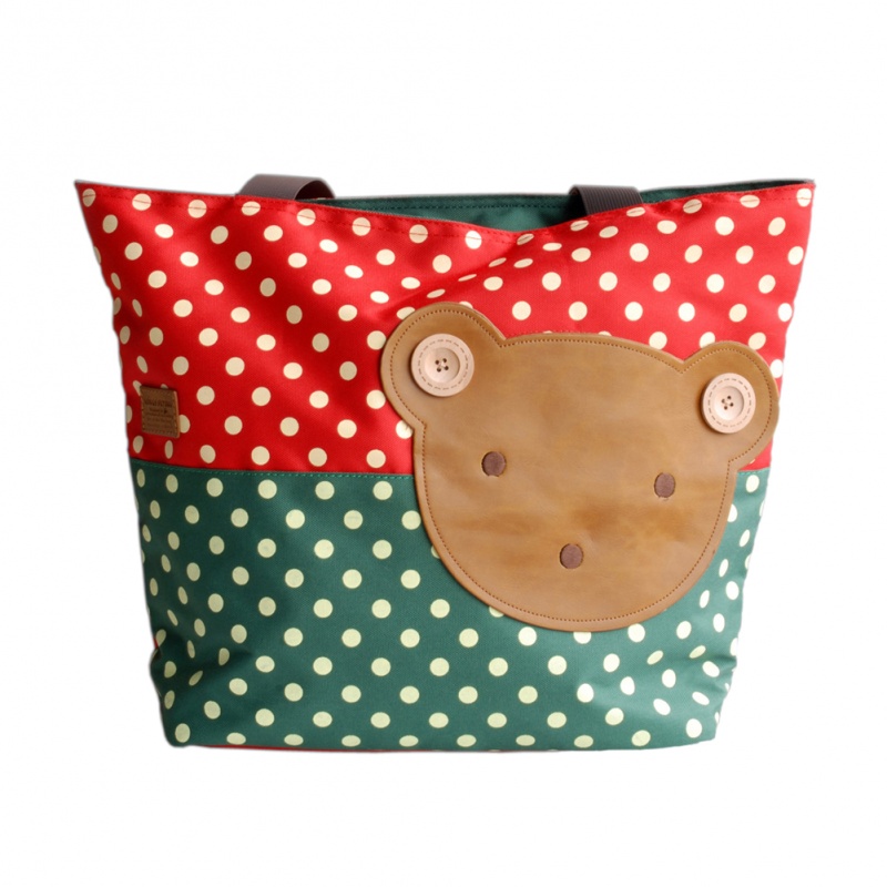 Blancho Applique Kids Fabric Art Tote Bag - Bear-Crimson