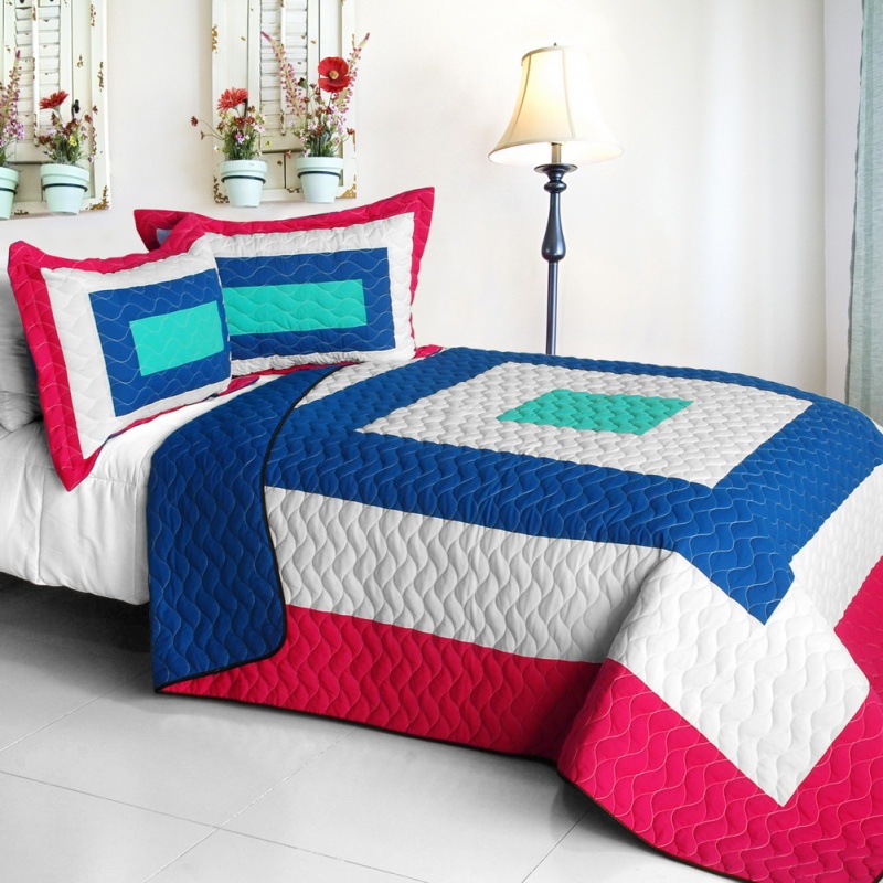 Vermicelli-Quilted Patchwork Geometric Quilt Set Full - Universe's Passion