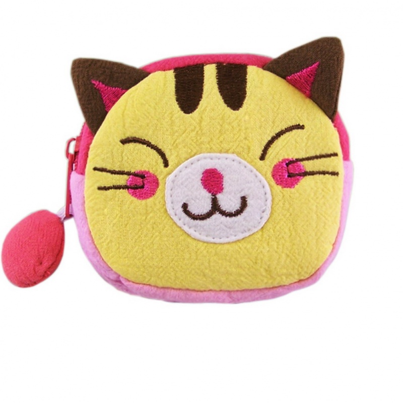 Embroidered Applique Fabric Art Wrist Wallet / Coin Purse - Funny Cat