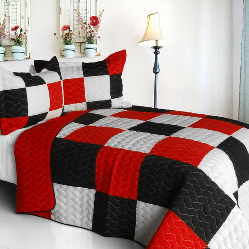 3Pc Vermicelli-Quilted Patchwork Quilt Set - Poker King