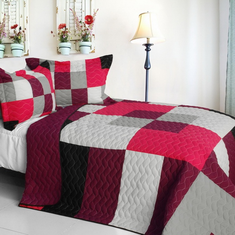 3Pc Vermicelli-Quilted Patchwork Quilt Set - Girls Daydream