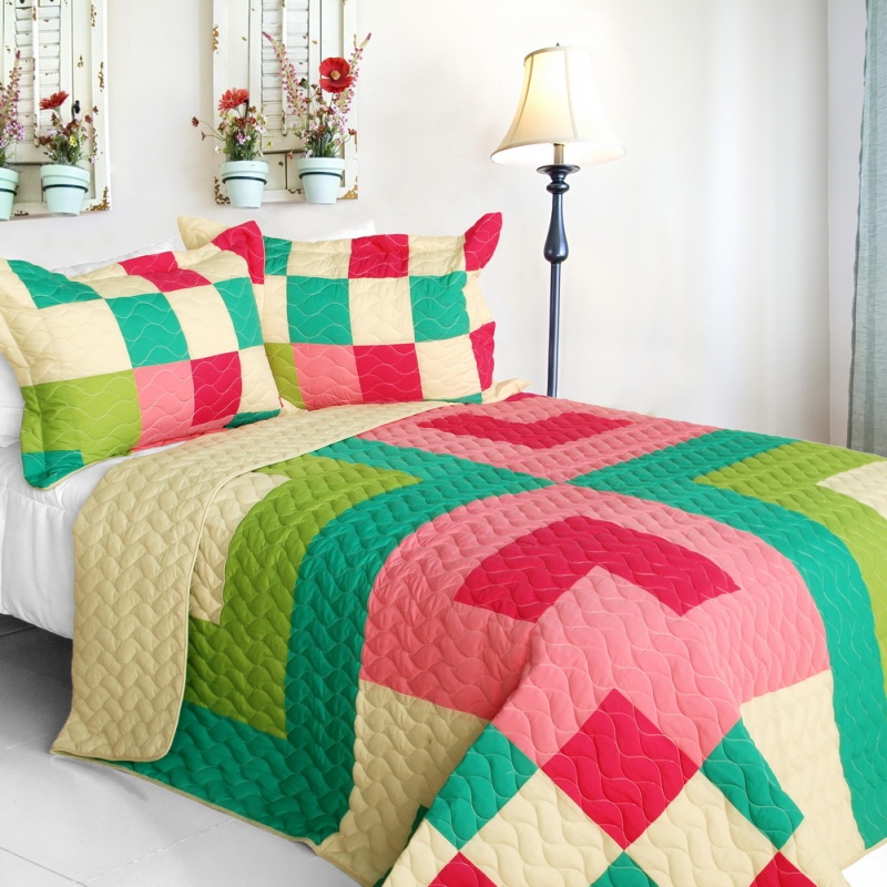 3Pc Vermicelli - Quilted Patchwork Quilt Set - Moments