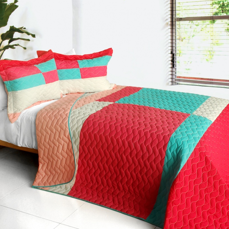 3Pc Vermicelli-Quilted Patchwork Quilt Set - My Lost Love