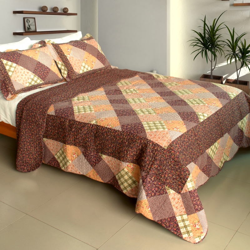 100% Cotton 3Pc Vermicelli-Quilted Patchwork Quilt Set - Artistic Chic