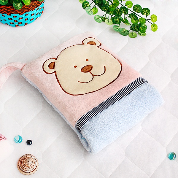 Fleece Throw Blanket Pillow Cushion - Pink Bear