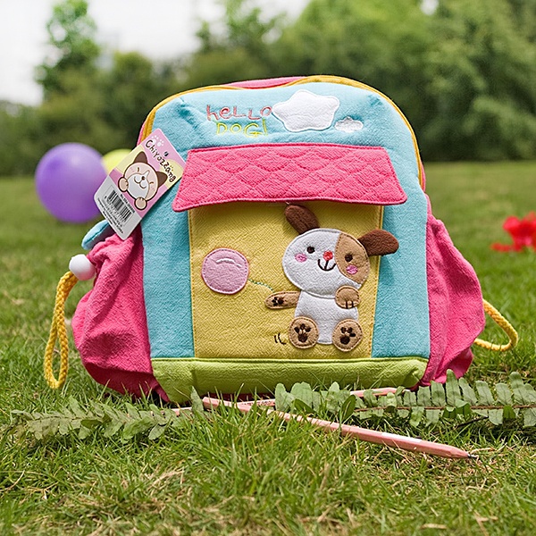 Embroidered Applique Kids School Backpack - Hello Dog