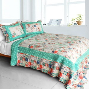 Cotton 3Pc Vermicelli-Quilted Striped Patchwork Quilt Set - Start My Youth