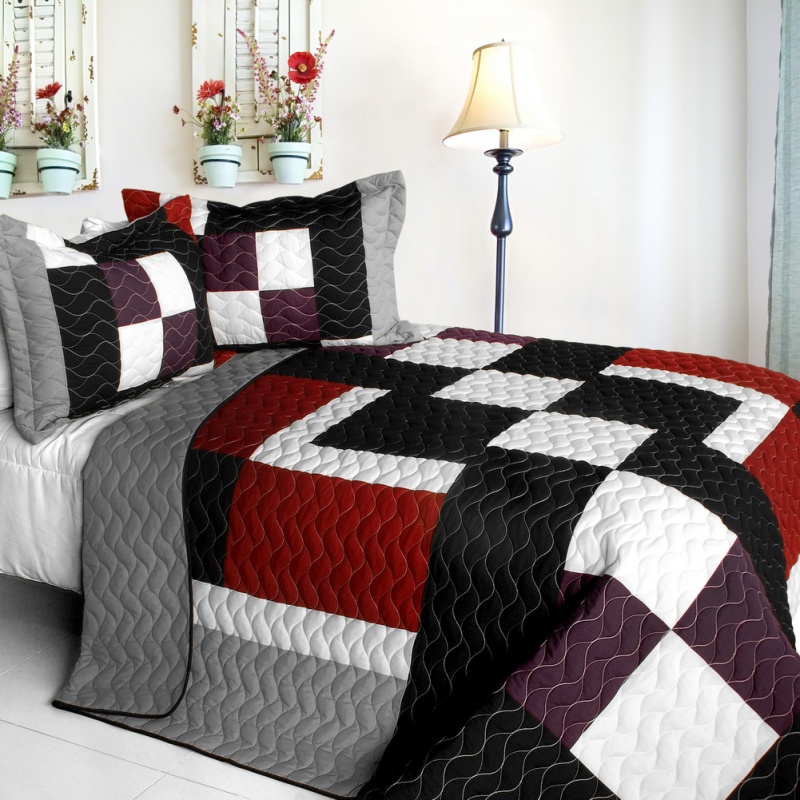 3Pc Vermicelli - Quilted Patchwork Quilt Set - Classical Sentiment