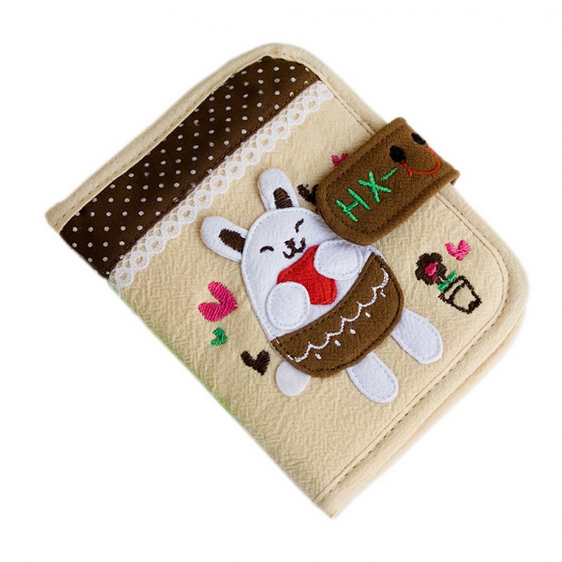 Embroidered Applique Fabric Art Wallet Purse - White Bunny
