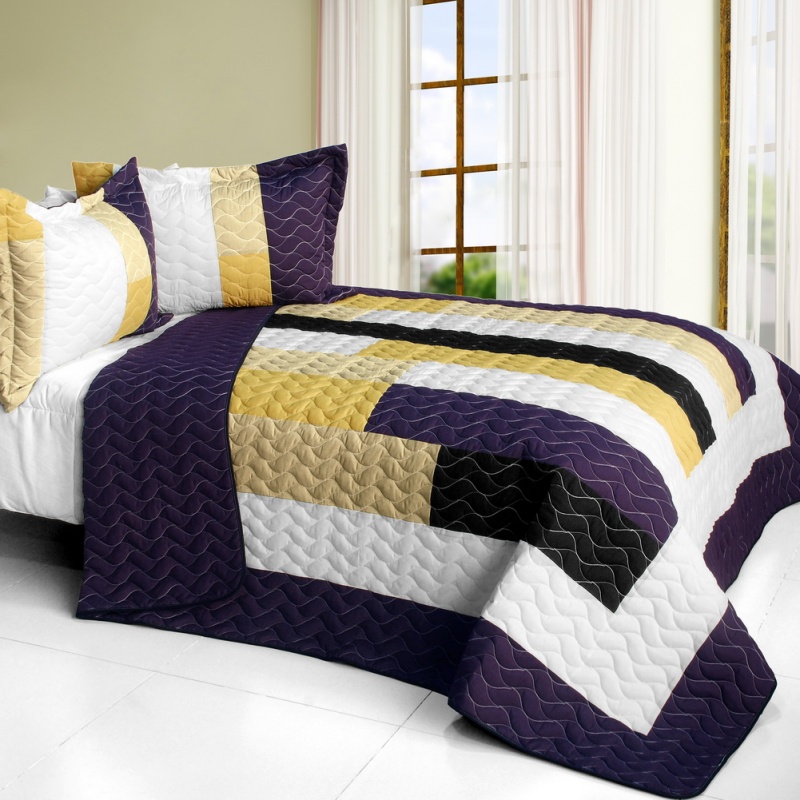 3Pc Vermicelli - Quilted Patchwork Quilt Set - Morning Glory