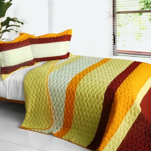 3Pc Vermicelli-Quilted Patchwork Quilt Set - Ruk Sorn Rode