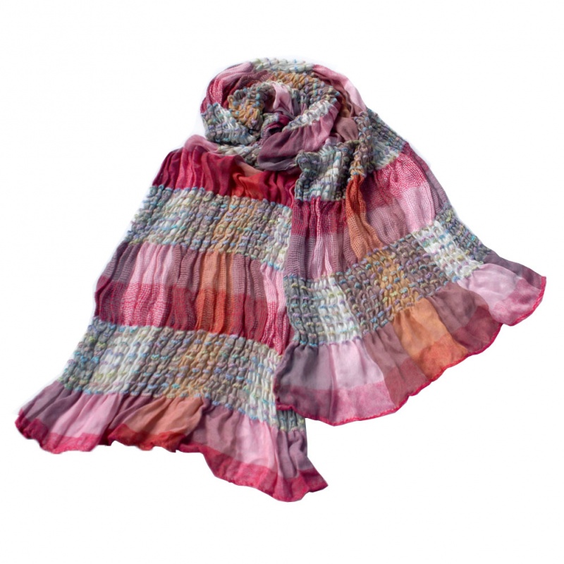 Pink Checks Arcadian Style Cute Silky Soft Woven Tassel Ends Pashmina/Shawl/Scarf