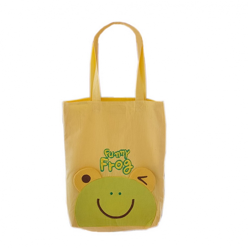 Embroidered Applique Kids Fabric Art Kids Tote Bag - Funny Frog