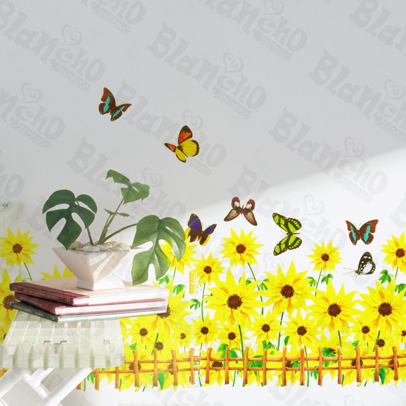 Colorful Butterfly And Blooming Flowers - Wall Decals Stickers Appliques Home déCor